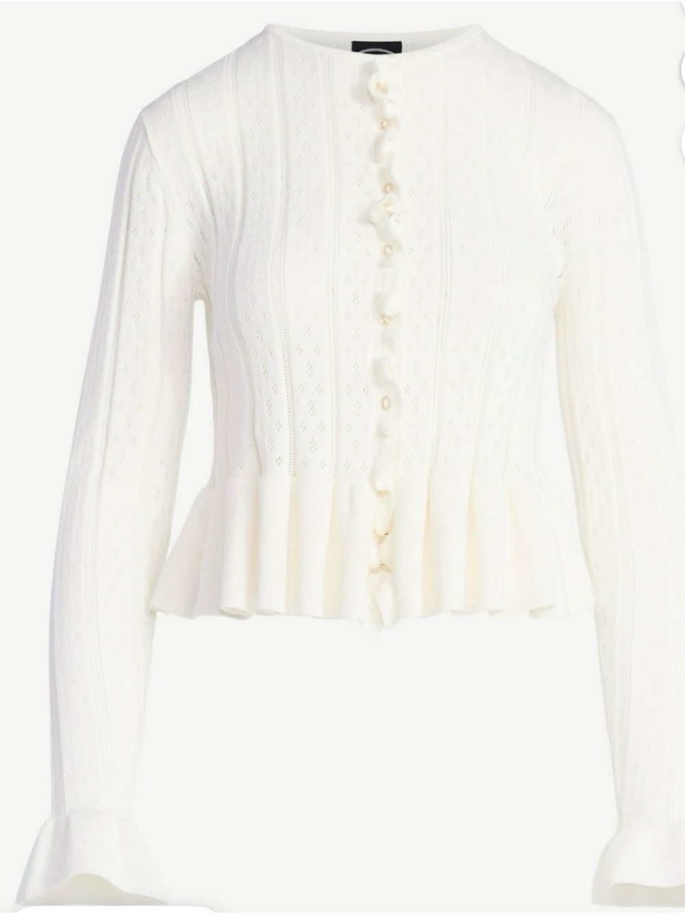 Women's Cream Ruffle-Hem Knit Cardigan Sweater